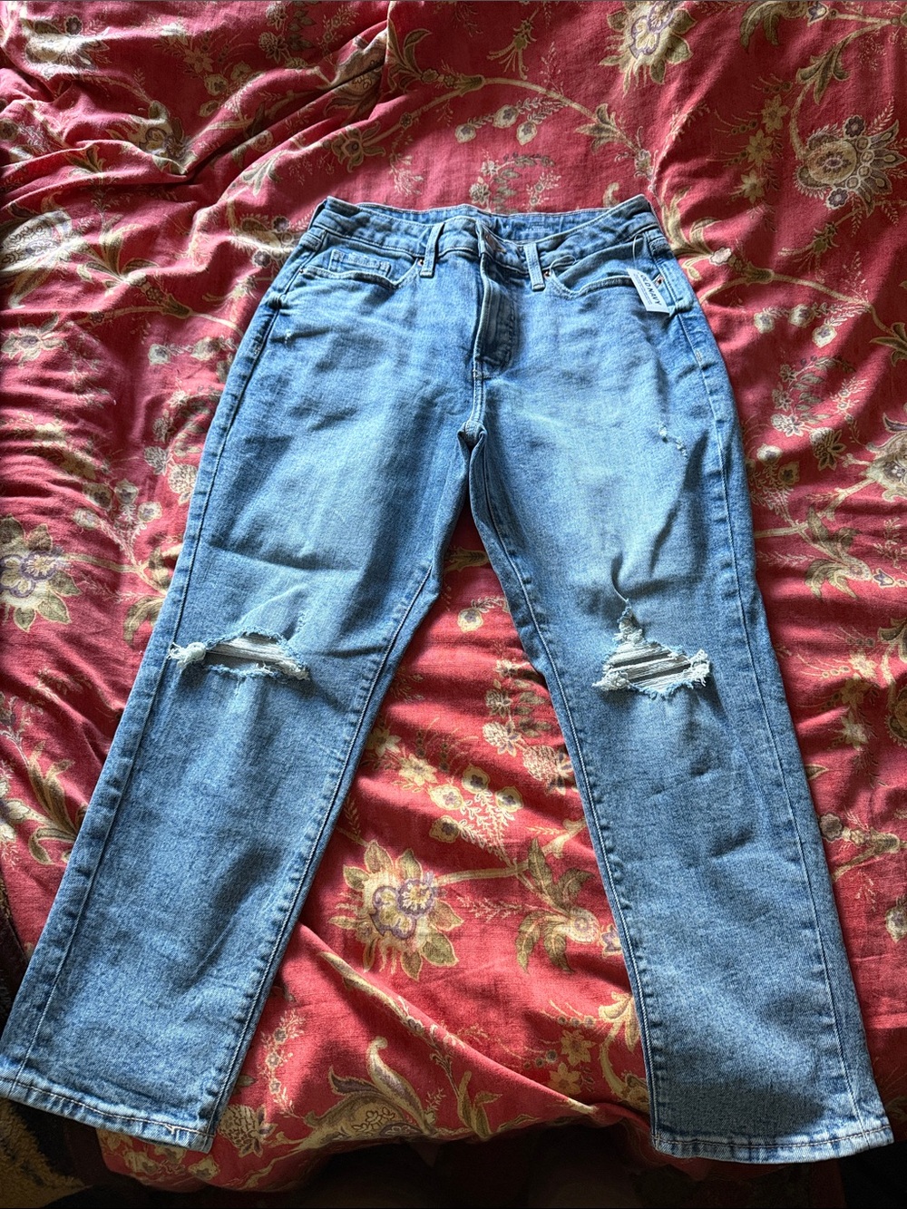 Old Navy Women's Straight-Leg Distressed Light Blue Jeans